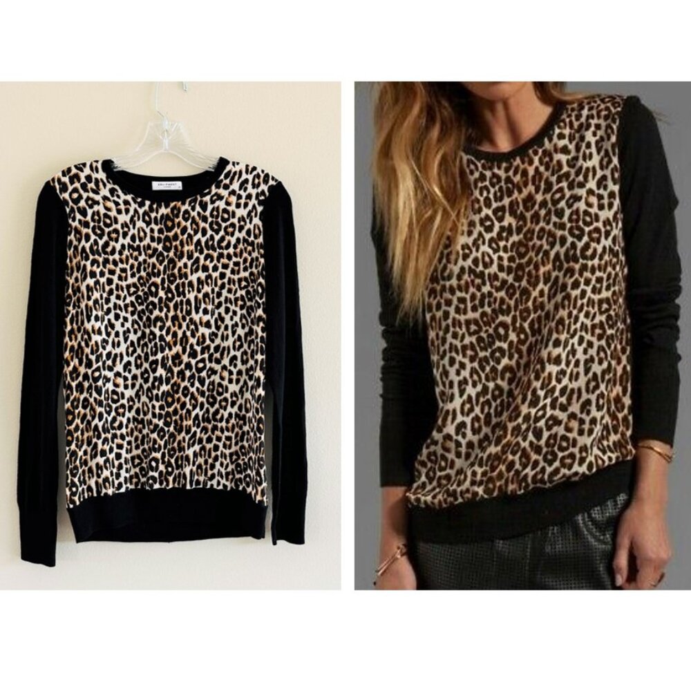 Equipment Roland Lightweight Wool and Silk Leopard Print Knit Top
